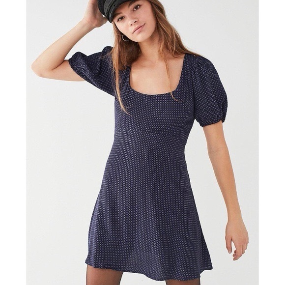 Urban Outfitters Dresses & Skirts - Urban Outfitters Navy Blue Puff Sleeve Ditsy Floral Mini Dress Size Small